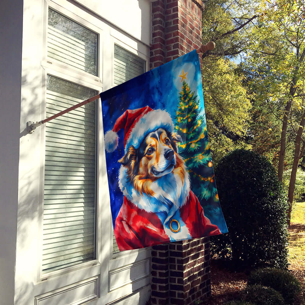 Sheltie Christmas House Flag 28x40 Porch Sleeve Pole Decorative Outside Yard Banner Artwork Wall Hanging, Polyester