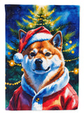 Shiba Inu Christmas House Flag 28x40 Porch Sleeve Pole Decorative Outside Yard Banner Artwork Wall Hanging, Polyester