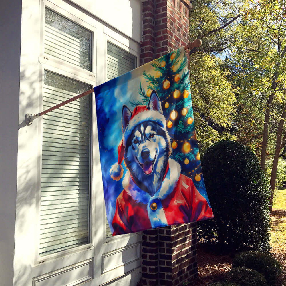 Siberian Husky Christmas House Flag 28x40 Porch Sleeve Pole Decorative Outside Yard Banner Artwork Wall Hanging, Polyester