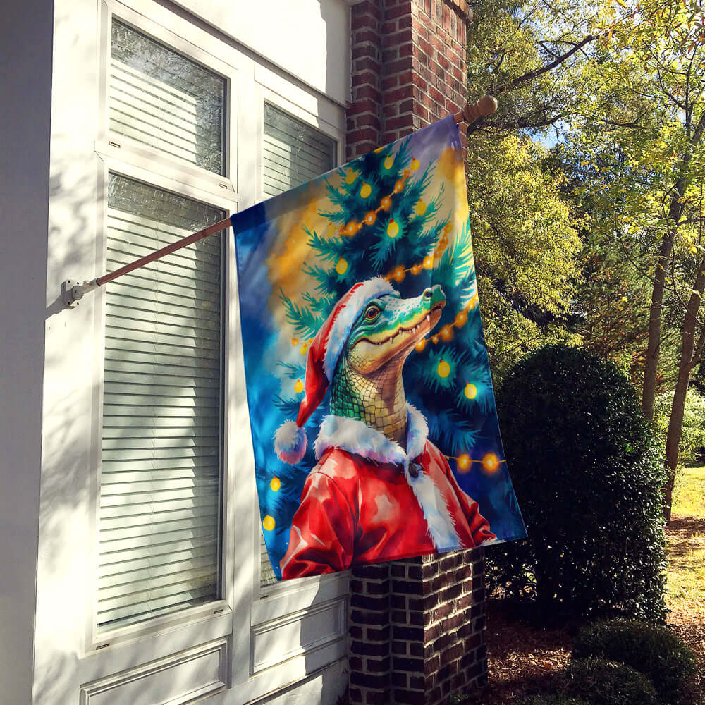 Alligator Christmas House Flag 28x40 Porch Sleeve Pole Decorative Outside Yard Banner Artwork Wall Hanging, Polyester