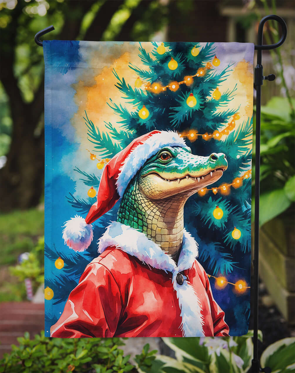 Alligator Christmas Garden Flag Mailbox Decorative Yard Banner Outside Patio Artwork for Flower Beds, Garden Size, Multicolor