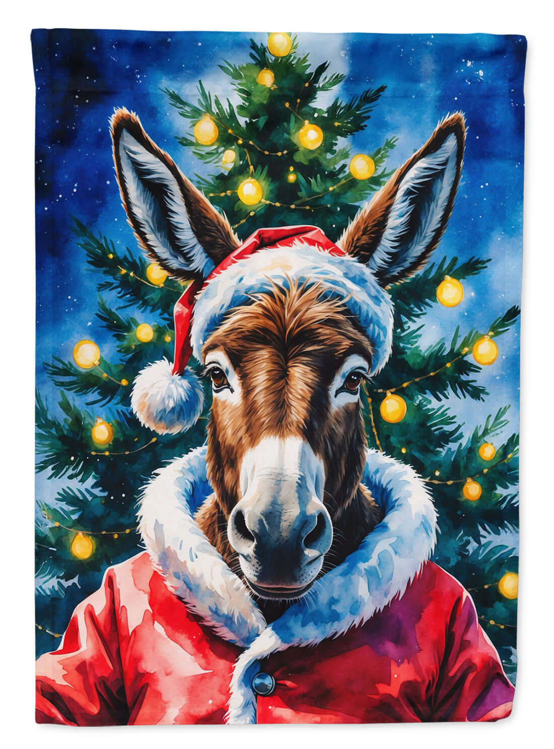 Donkey Christmas House Flag 28x40 Porch Sleeve Pole Decorative Outside Yard Banner Artwork Wall Hanging, Polyester