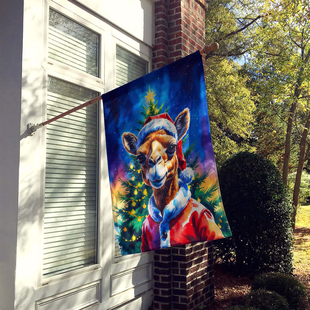 Camel Christmas House Flag 28x40 Porch Sleeve Pole Decorative Outside Yard Banner Artwork Wall Hanging, Polyester