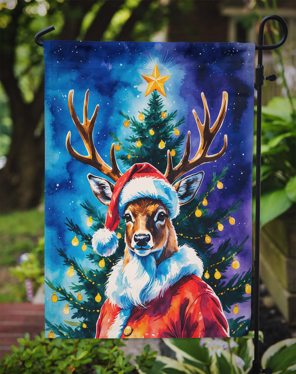 Deer Christmas Garden Flag Mailbox Decorative Yard Banner Outside Patio Artwork for Flower Beds, Garden Size, Multicolor