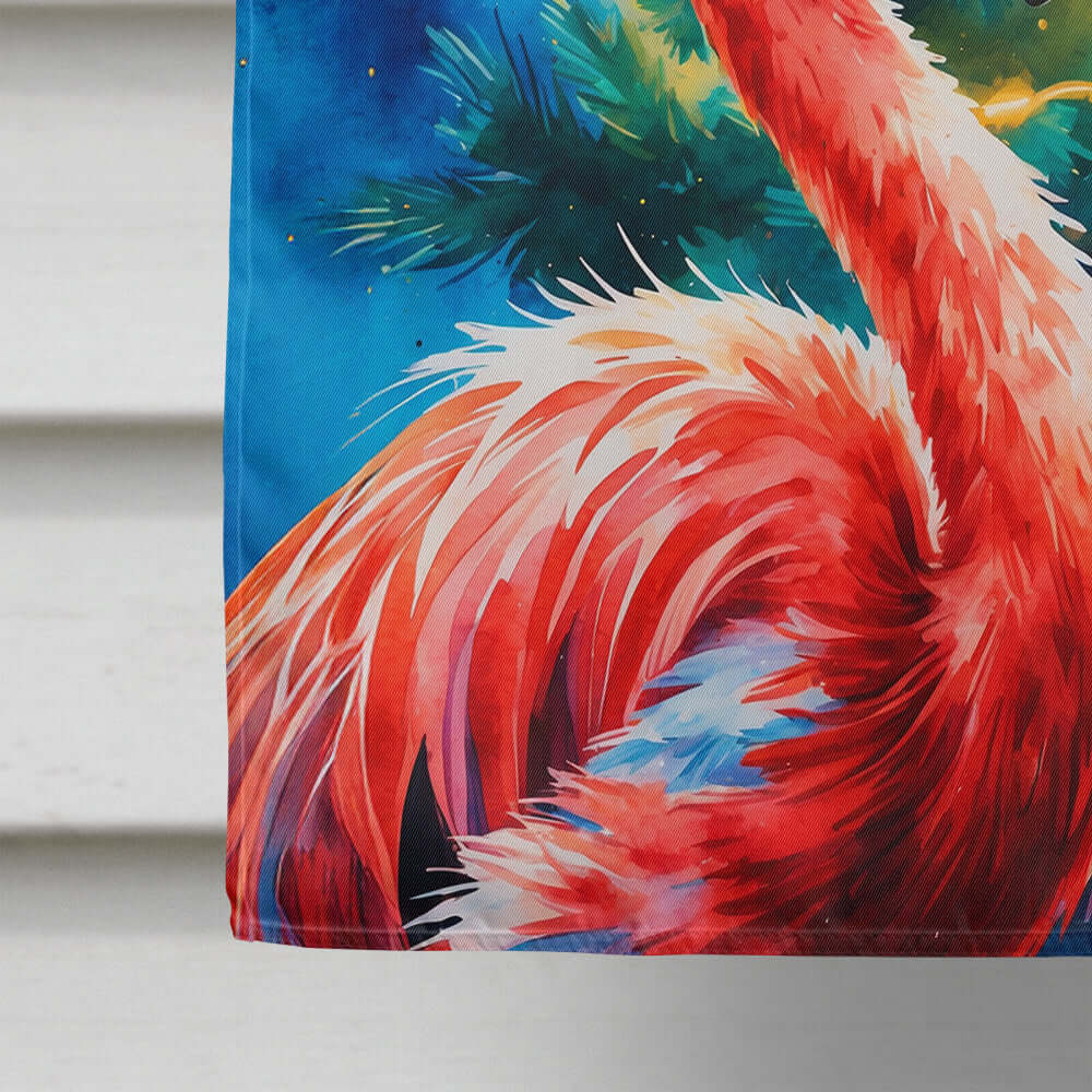 Flamingo Christmas House Flag 28x40 Porch Sleeve Pole Decorative Outside Yard Banner Artwork Wall Hanging, Polyester