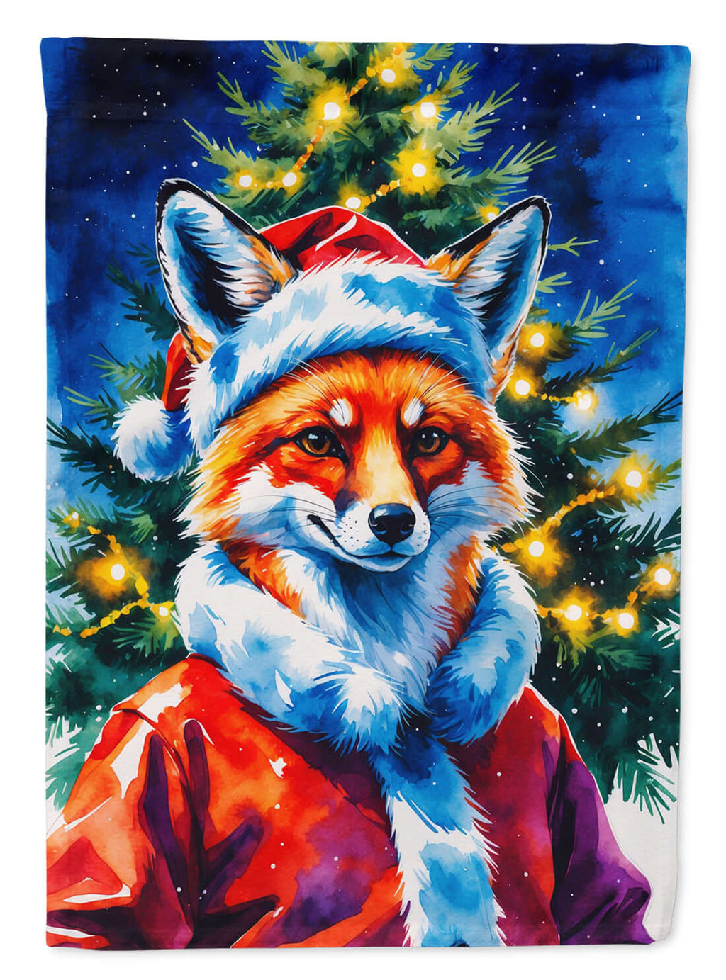 Fox Christmas House Flag 28x40 Porch Sleeve Pole Decorative Outside Yard Banner Artwork Wall Hanging, Polyester