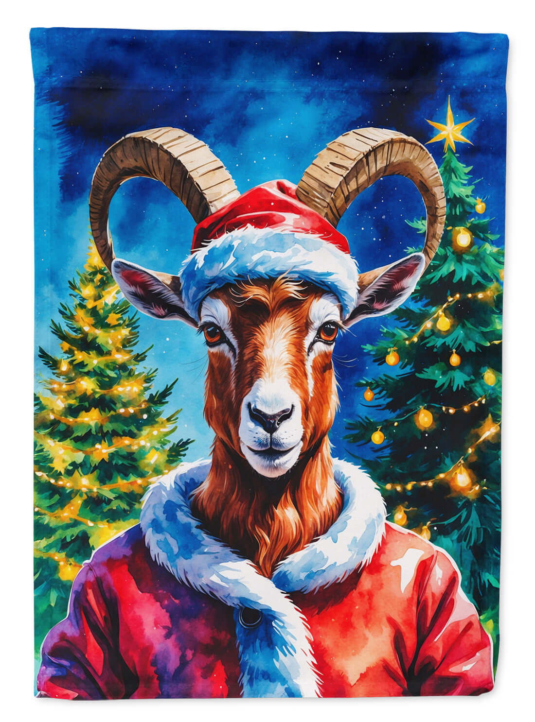 Goat Christmas House Flag 28x40 Porch Sleeve Pole Decorative Outside Yard Banner Artwork Wall Hanging, Polyester