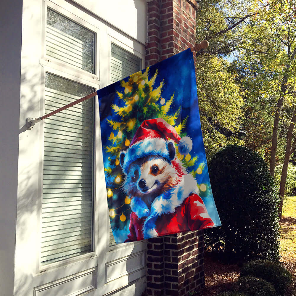 Hedgehog Christmas House Flag 28x40 Porch Sleeve Pole Decorative Outside Yard Banner Artwork Wall Hanging, Polyester