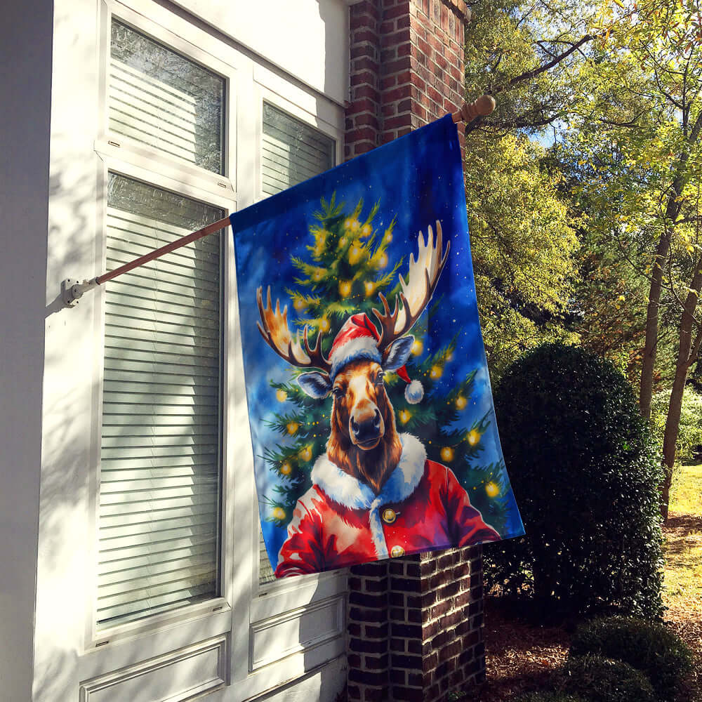 Moose Christmas House Flag 28x40 Porch Sleeve Pole Decorative Outside Yard Banner Artwork Wall Hanging, Polyester