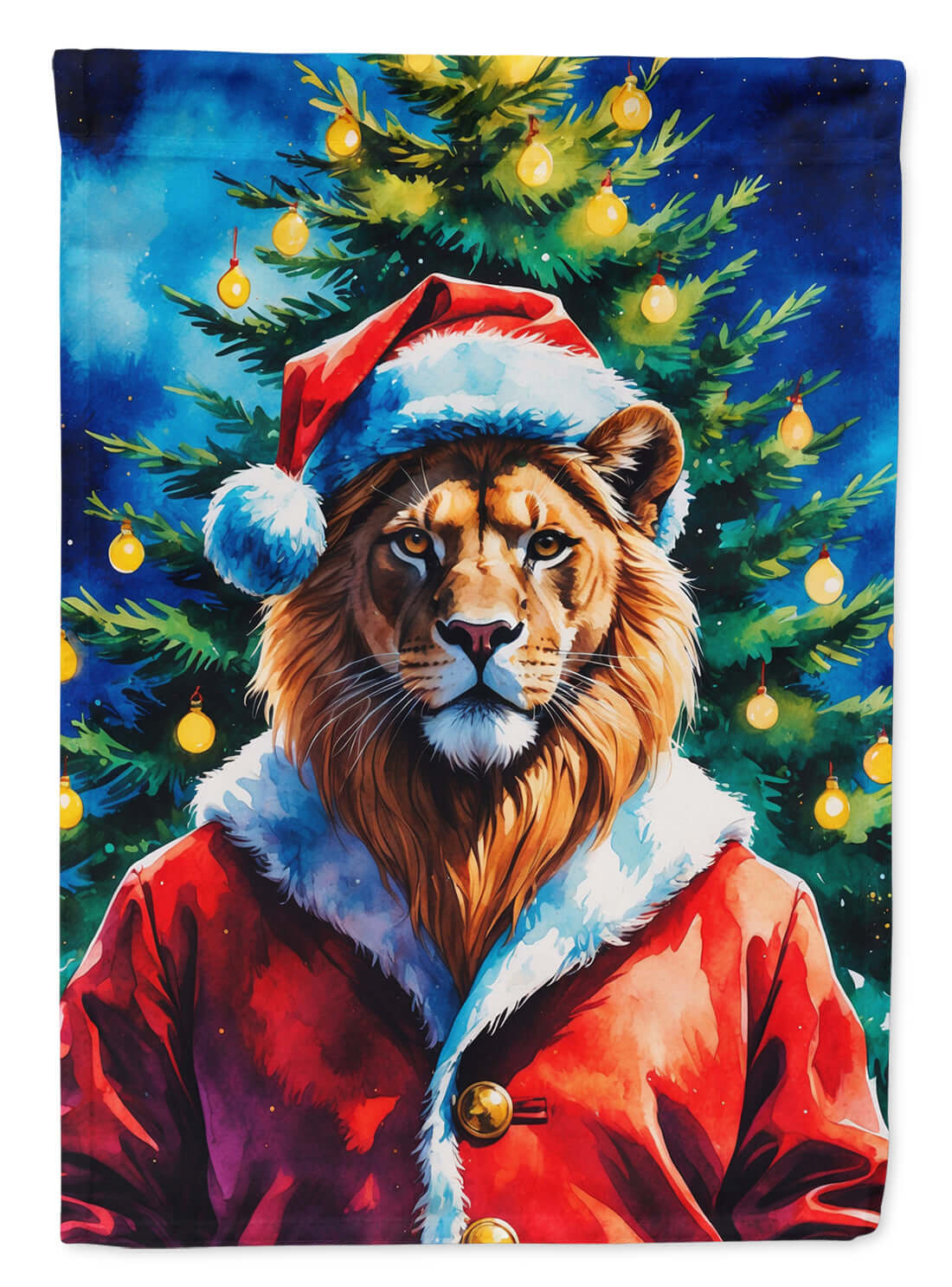 Lion Christmas House Flag 28x40 Porch Sleeve Pole Decorative Outside Yard Banner Artwork Wall Hanging, Polyester
