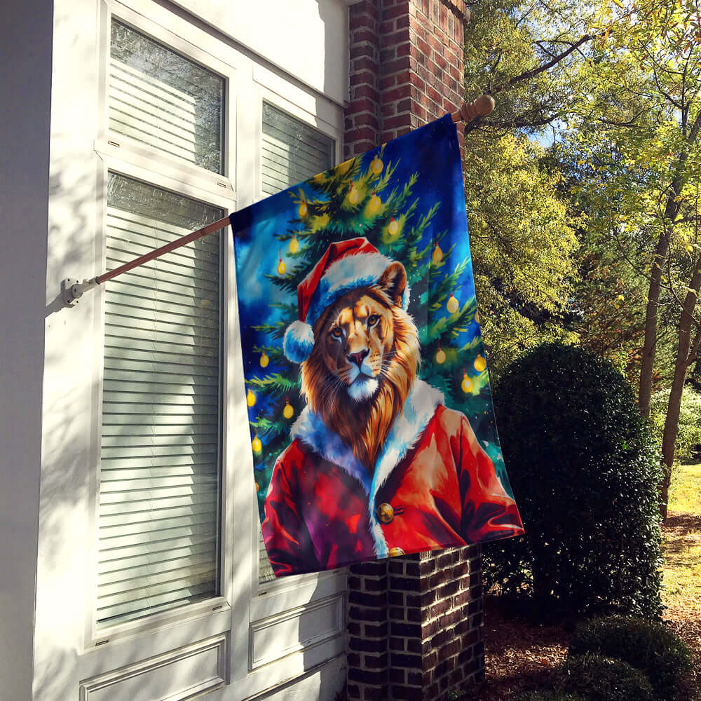 Lion Christmas House Flag 28x40 Porch Sleeve Pole Decorative Outside Yard Banner Artwork Wall Hanging, Polyester