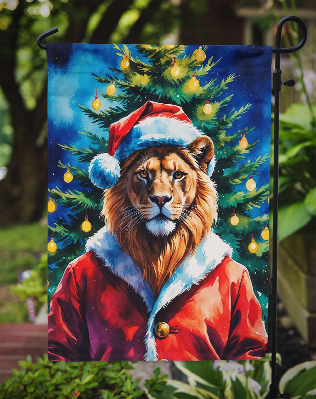 Lion Christmas Garden Flag Mailbox Decorative Yard Banner Outside Patio Artwork for Flower Beds, Garden Size, Multicolor