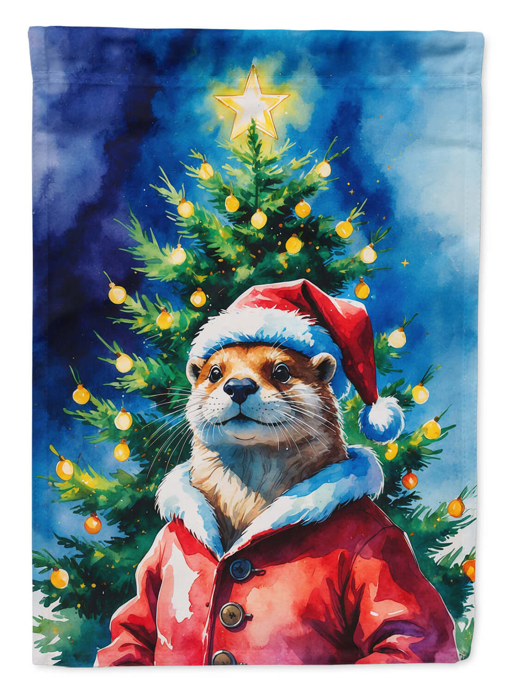 Otter Christmas House Flag 28x40 Porch Sleeve Pole Decorative Outside Yard Banner Artwork Wall Hanging, Polyester
