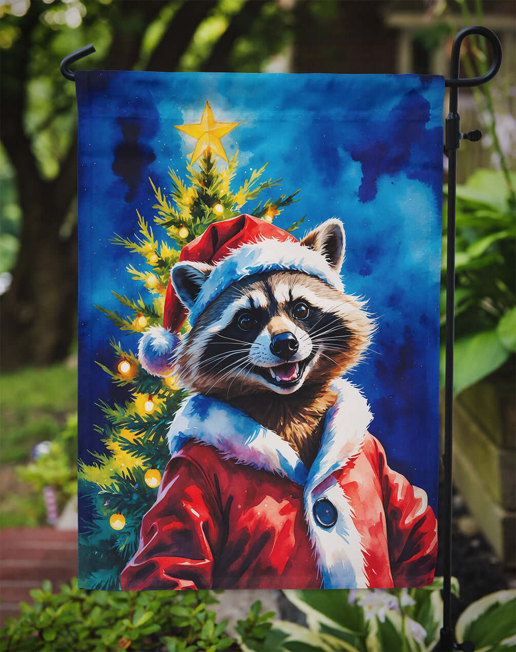 Raccoon Christmas Garden Flag Mailbox Decorative Yard Banner Outside Patio Artwork for Flower Beds, Garden Size, Multicolor