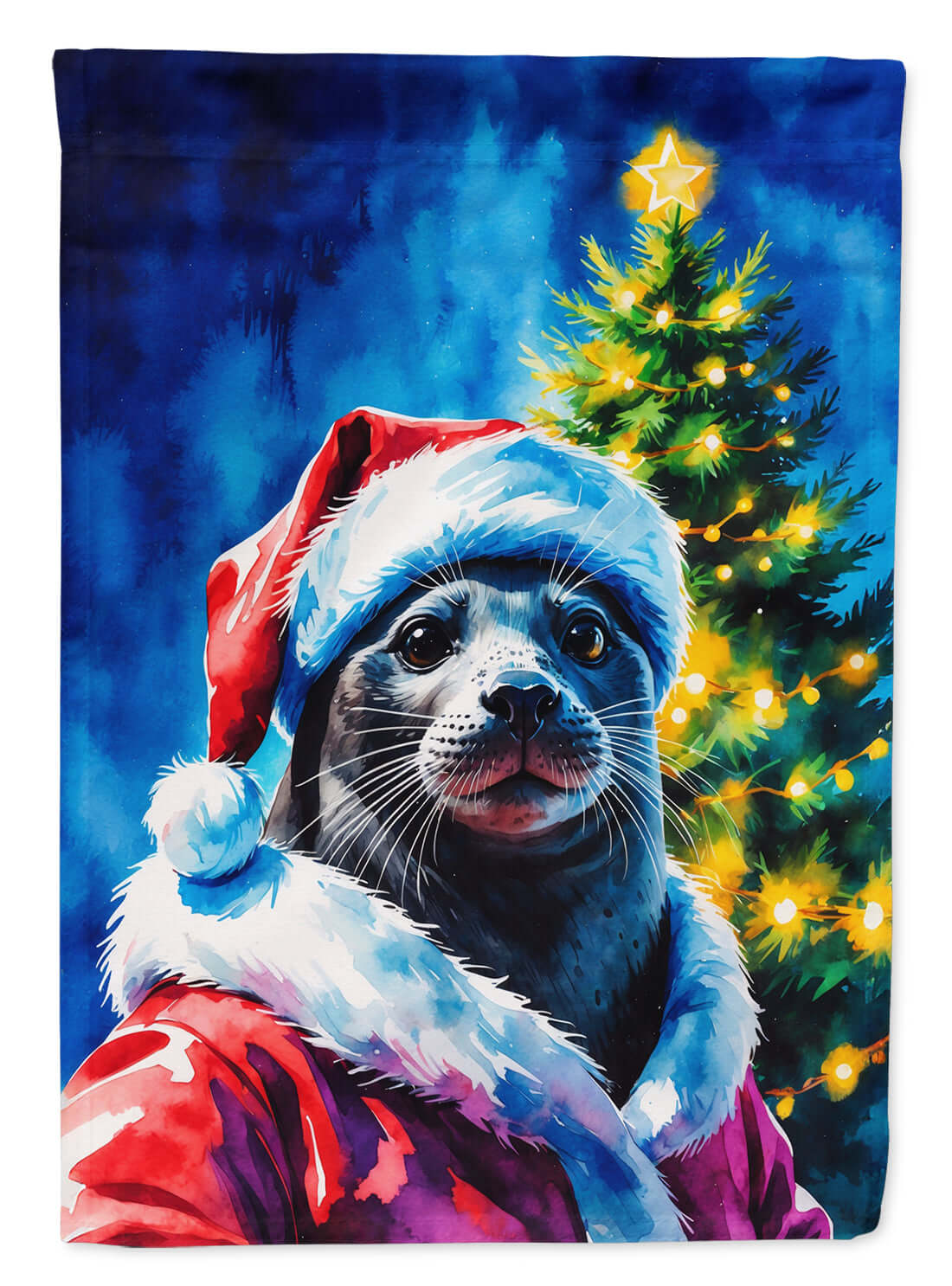 Seal Christmas House Flag 28x40 Porch Sleeve Pole Decorative Outside Yard Banner Artwork Wall Hanging, Polyester