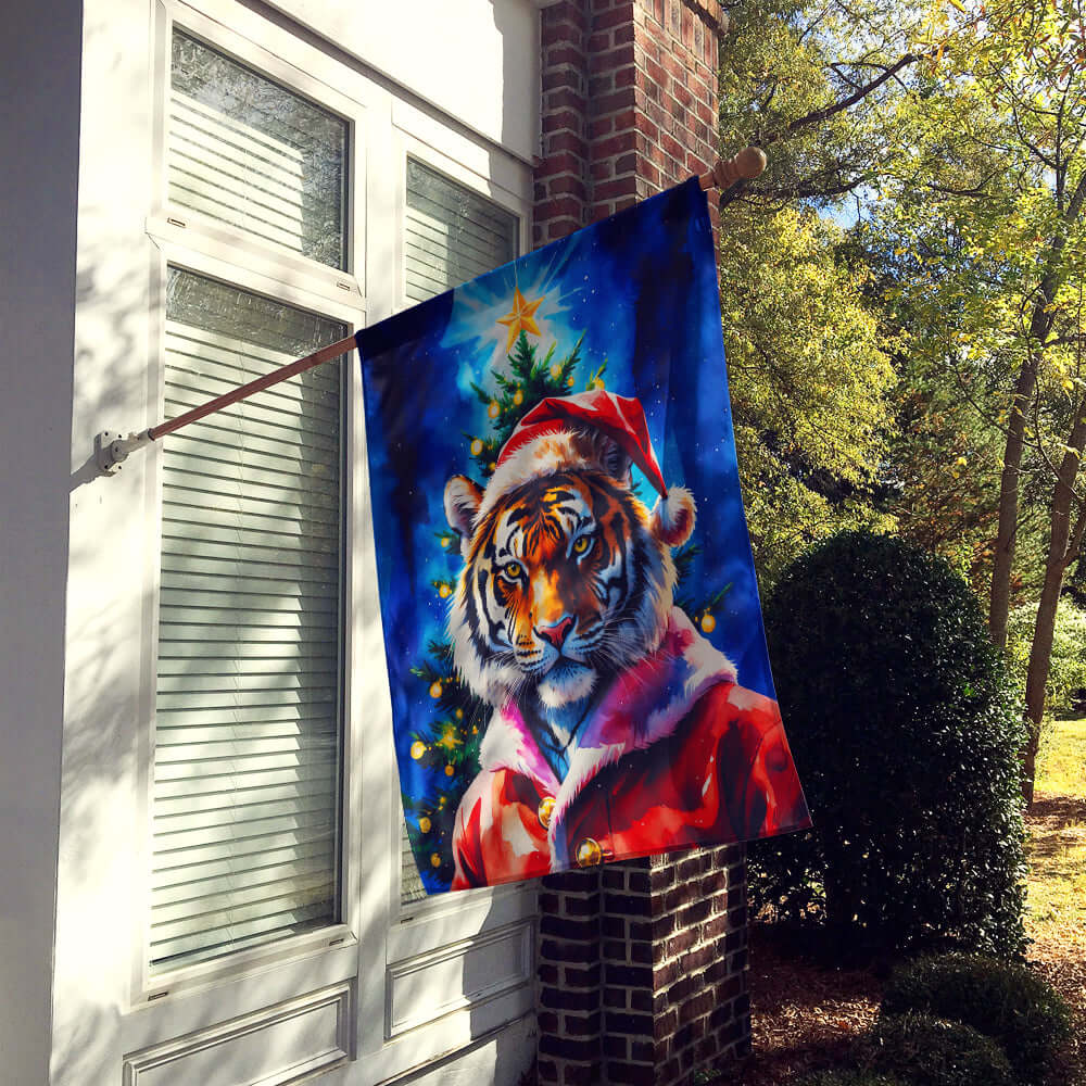Tiger Christmas House Flag 28x40 Porch Sleeve Pole Decorative Outside Yard Banner Artwork Wall Hanging, Polyester
