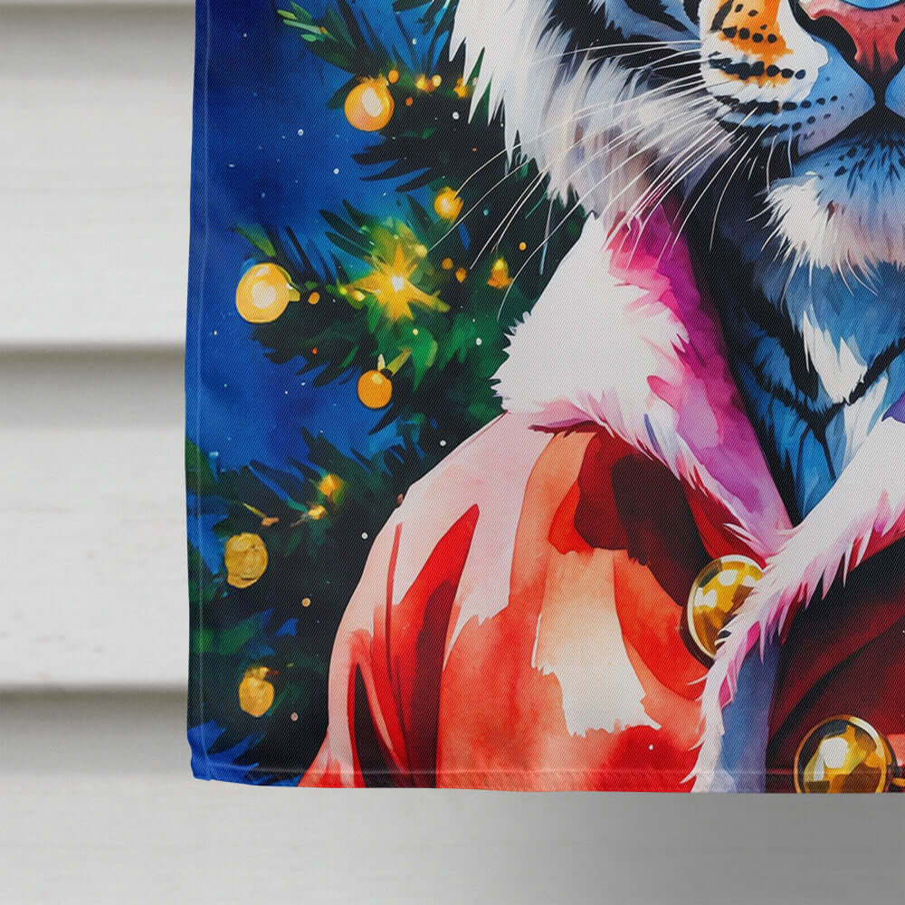 Tiger Christmas House Flag 28x40 Porch Sleeve Pole Decorative Outside Yard Banner Artwork Wall Hanging, Polyester