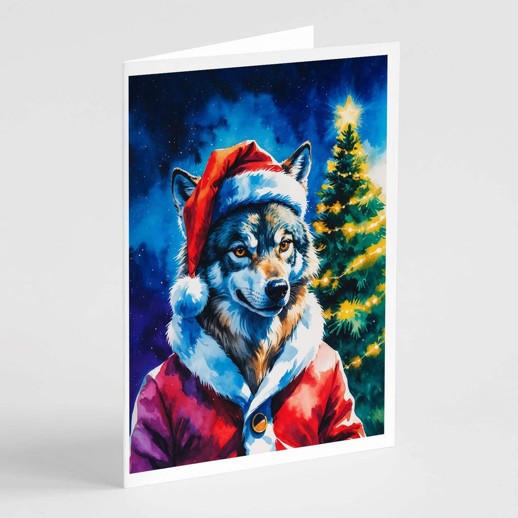 Wolf Christmas Greeting Cards Pack of 8 Blank Cards with Envelopes Whimsical A7 Size 5x7