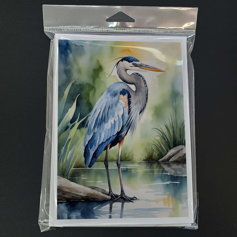 Great Blue Heron Bird Greeting Cards Pack of 8 Blank Cards with Envelopes Whimsical A7 Size 5x7