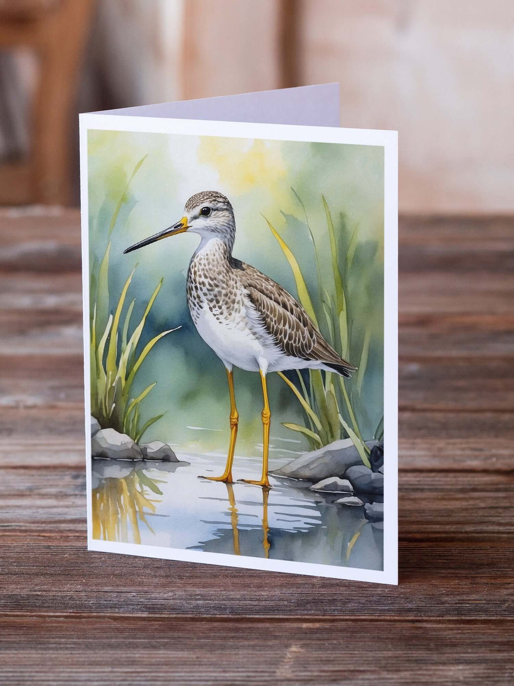 Greater Yellowlegs Bird Greeting Cards Pack of 8 Blank Cards with Envelopes Whimsical A7 Size 5x7