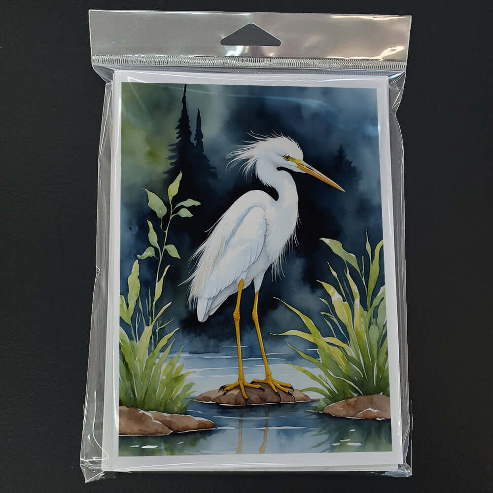 Snowy Egret Bird Greeting Cards Pack of 8 Blank Cards with Envelopes Whimsical A7 Size 5x7