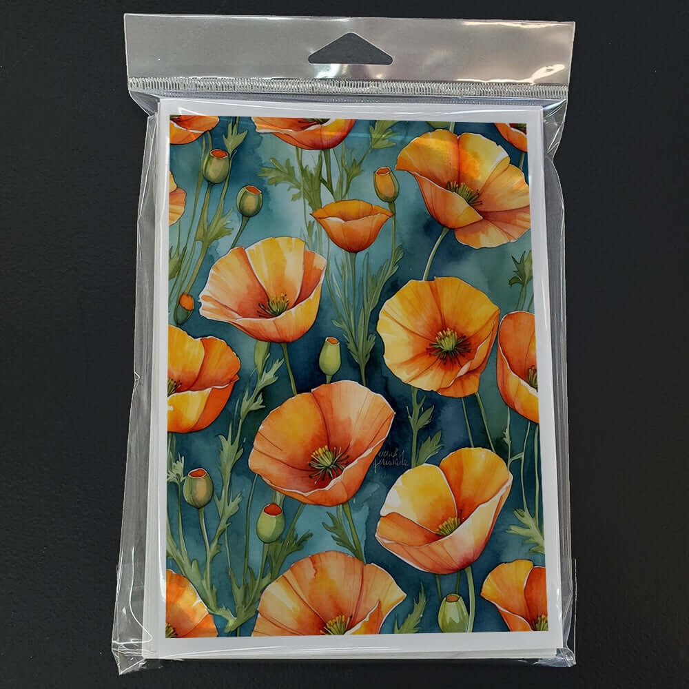 California Poppies Greeting Cards Pack of 8 Blank Cards with Envelopes Whimsical A7 Size 5x7