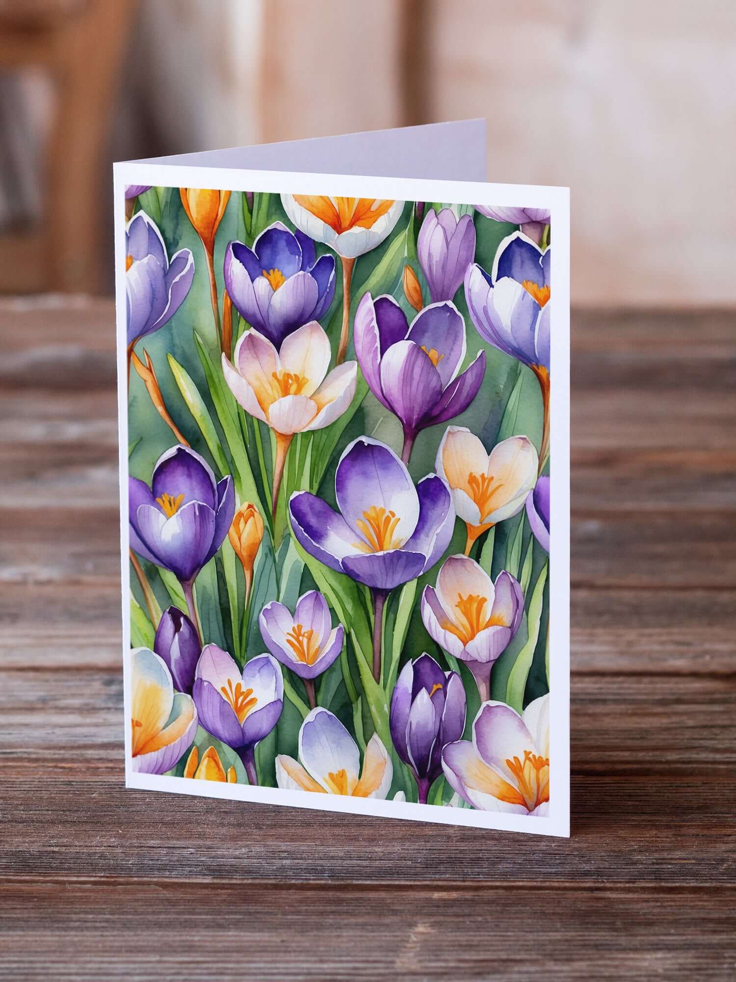 Crocus Flowers Greeting Cards Pack of 8 Blank Cards with Envelopes Whimsical A7 Size 5x7