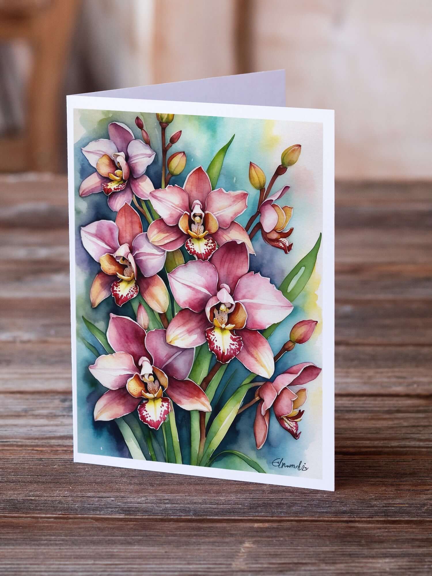 Cymbidium Orchids Greeting Cards Pack of 8 Blank Cards with Envelopes Whimsical A7 Size 5x7