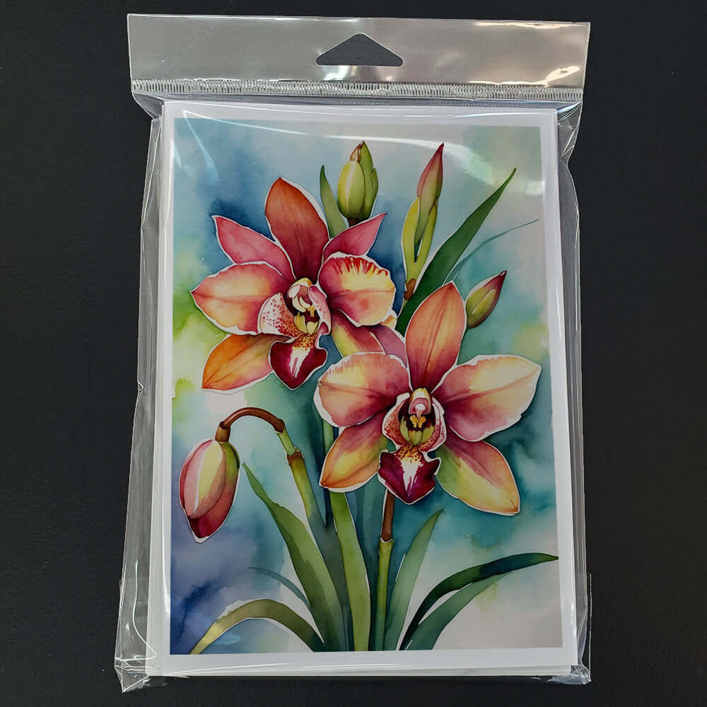 Cymbidium Orchids Greeting Cards Pack of 8 Blank Cards with Envelopes Whimsical A7 Size 5x7
