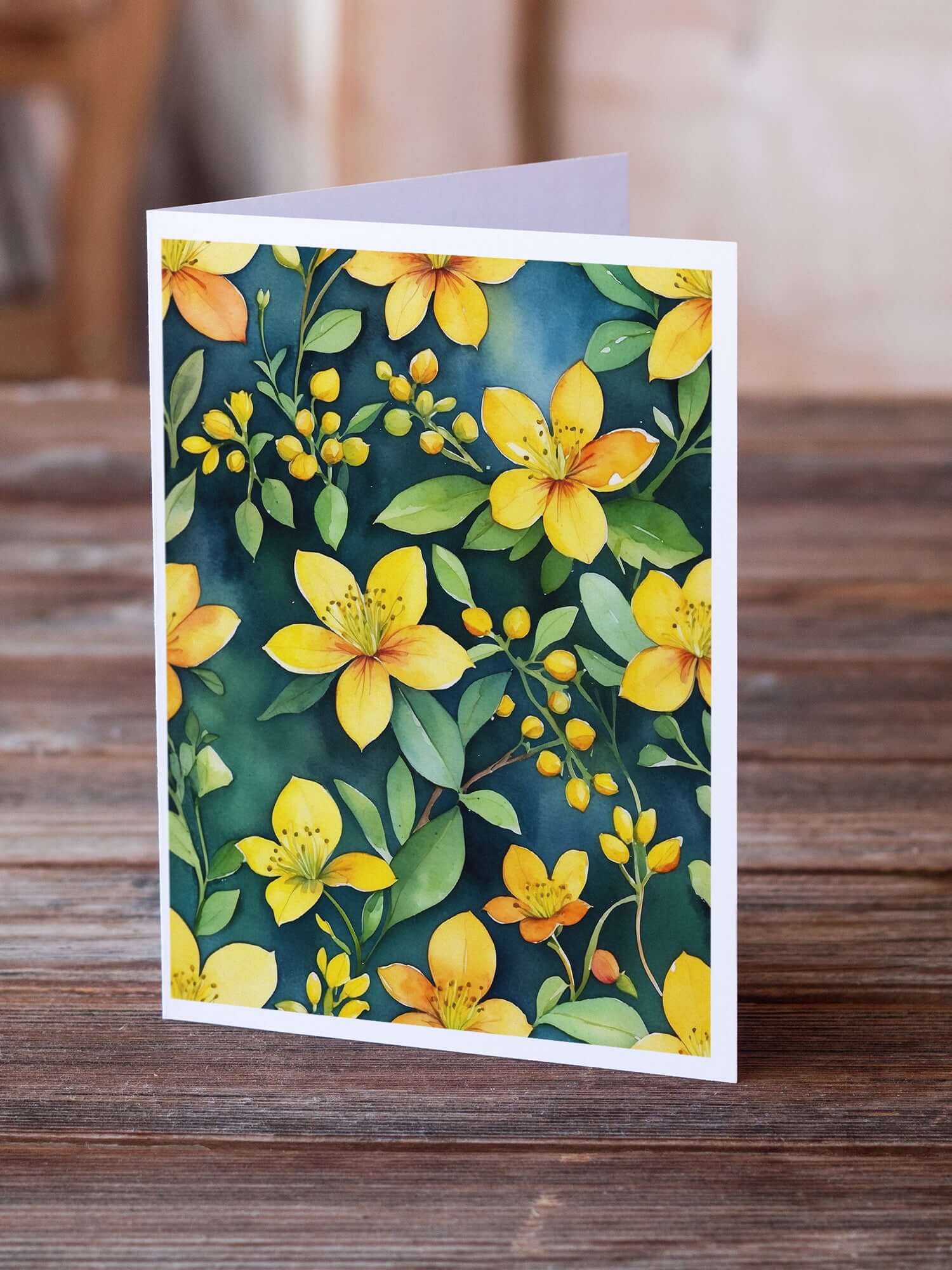 Hypericum or St. John’s Wort Greeting Cards Pack of 8 Blank Cards with Envelopes Whimsical A7 Size 5x7