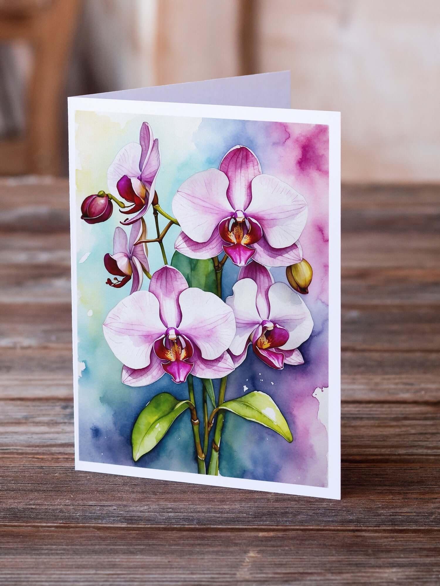 Phalaenopsis Orchids Greeting Cards Pack of 8 Blank Cards with Envelopes Whimsical A7 Size 5x7