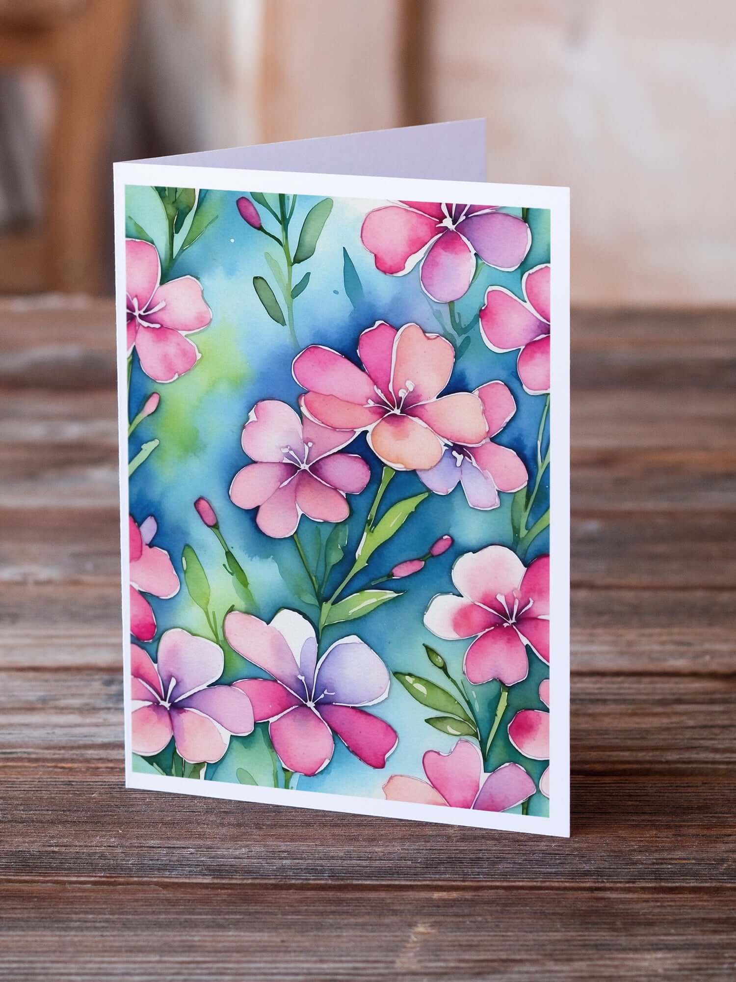 Phlox Flowers Greeting Cards Pack of 8 Blank Cards with Envelopes Whimsical A7 Size 5x7