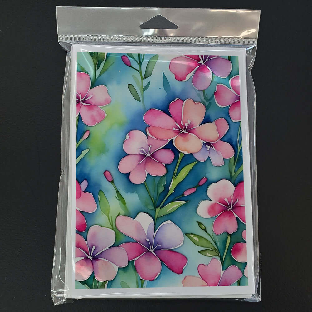 Phlox Flowers Greeting Cards Pack of 8 Blank Cards with Envelopes Whimsical A7 Size 5x7