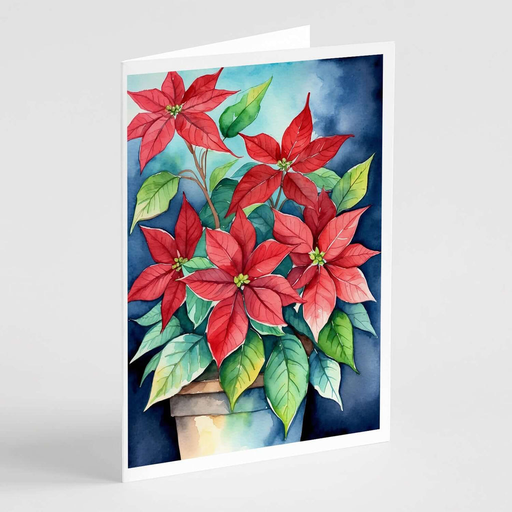 Poinsettias Greeting Cards Pack of 8 Blank Cards with Envelopes Whimsical A7 Size 5x7