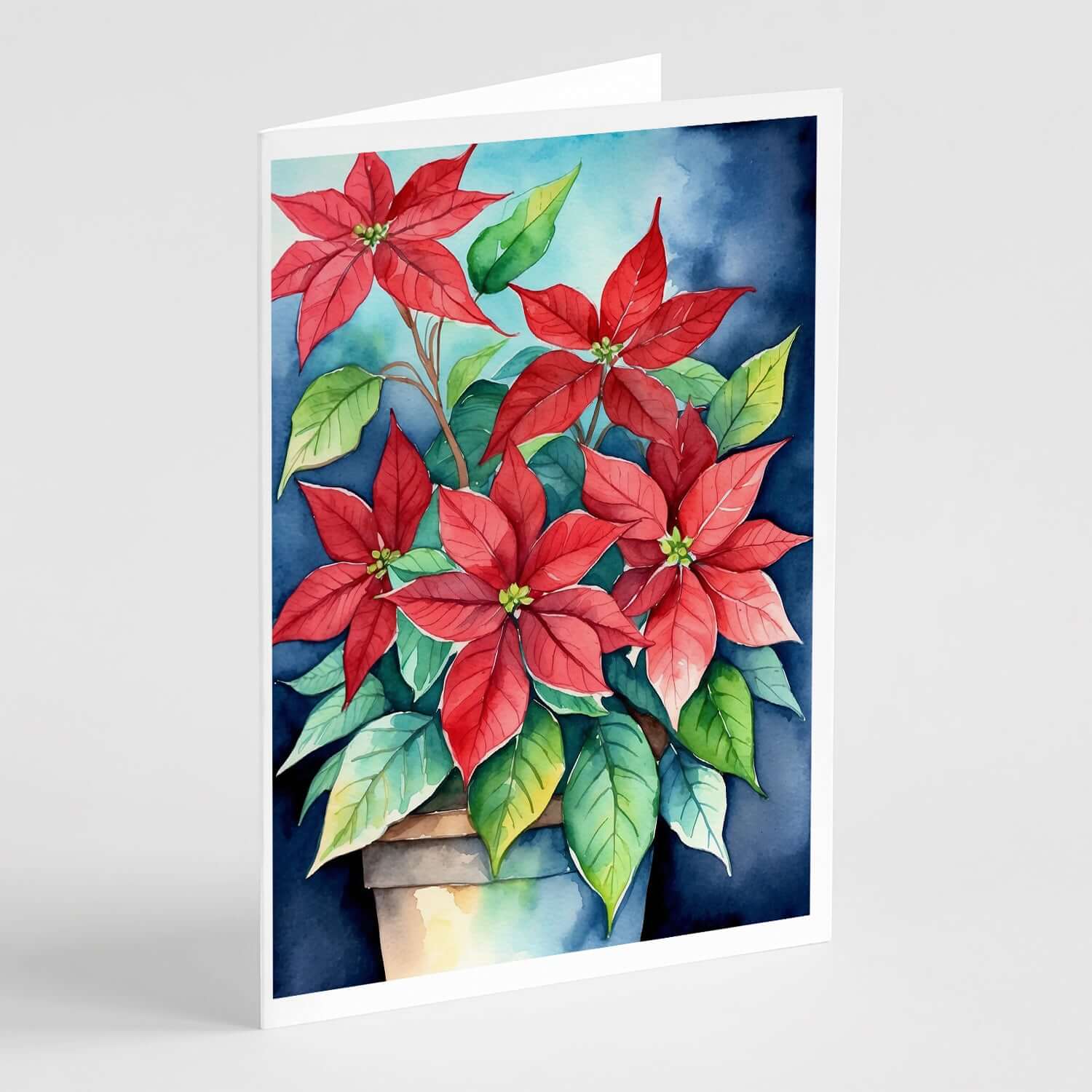 Poinsettias Greeting Cards Pack of 8 Blank Cards with Envelopes Whimsical A7 Size 5x7