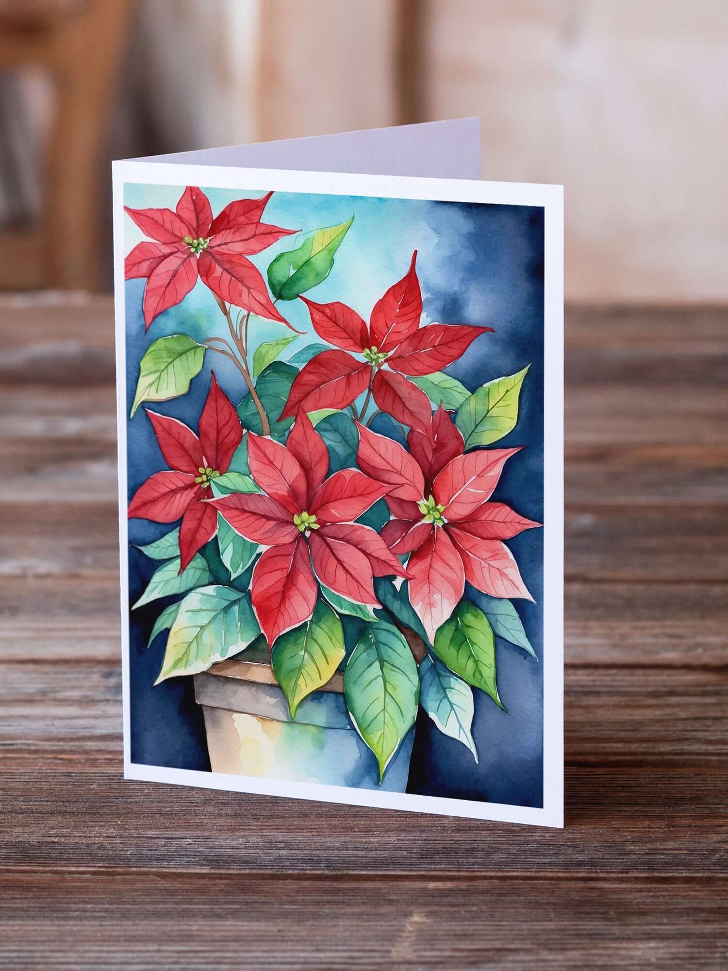 Poinsettias Greeting Cards Pack of 8 Blank Cards with Envelopes Whimsical A7 Size 5x7