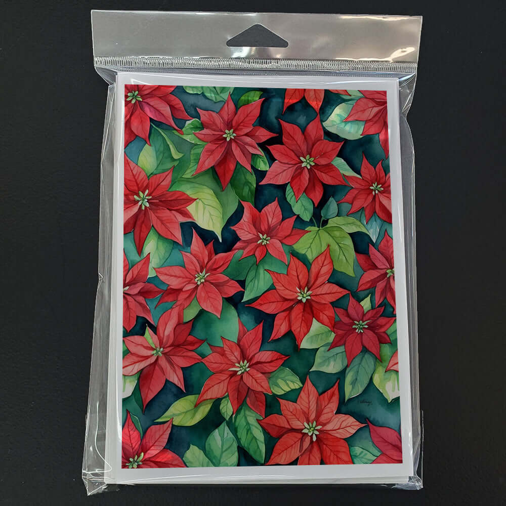Poinsettias Greeting Cards Pack of 8 Blank Cards with Envelopes Whimsical A7 Size 5x7