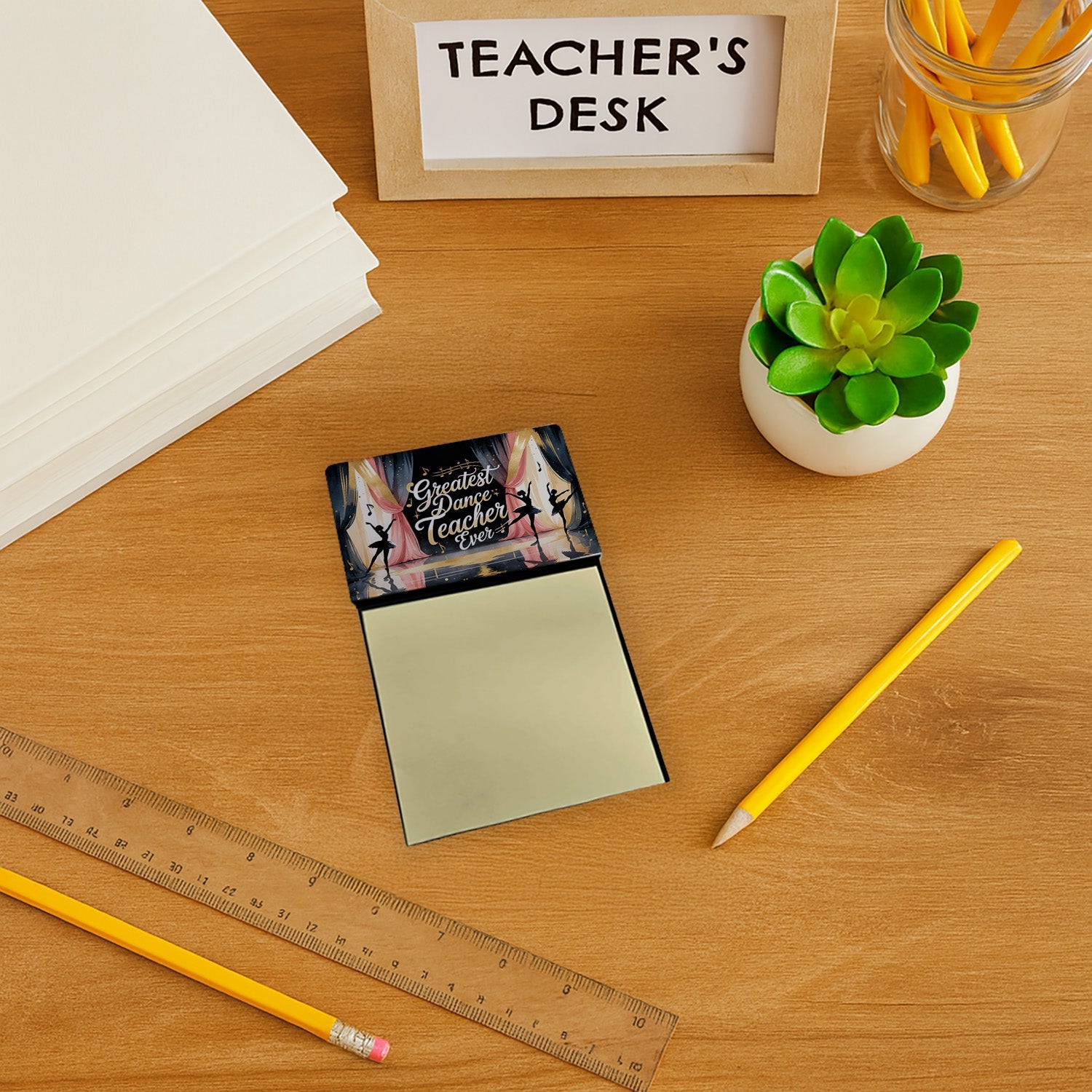 Greatest Dance Teacher Ever Funny Sticky Note Holder for Teacher's Gift Refillable with 3x3 Notes