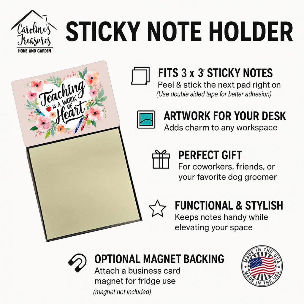 Teaching is a Work of Heart Funny Sticky Note Holder for Teacher's Gift Refillable with 3x3 Notes