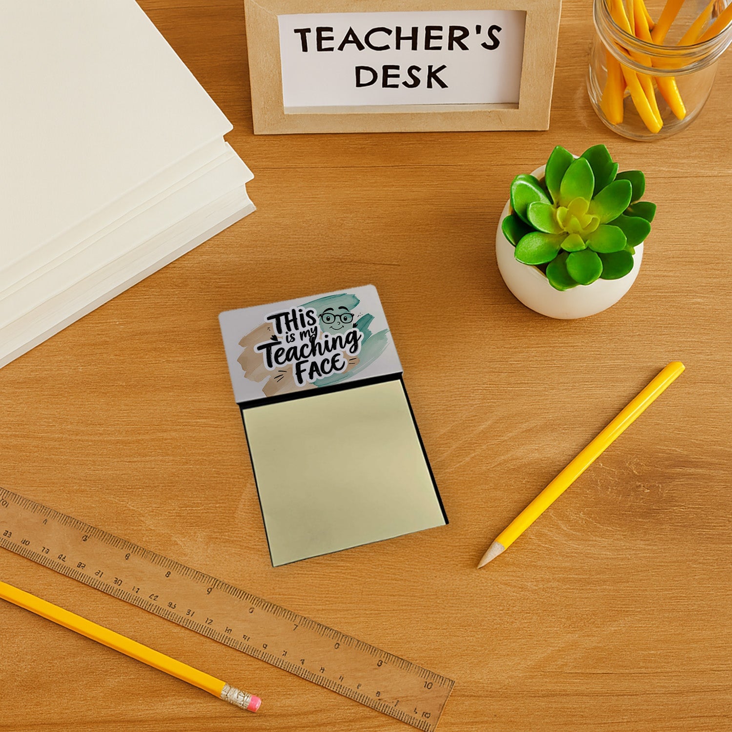 This is My Teaching Face Funny Sticky Note Holder for Teacher's Gift Refillable with 3x3 Notes