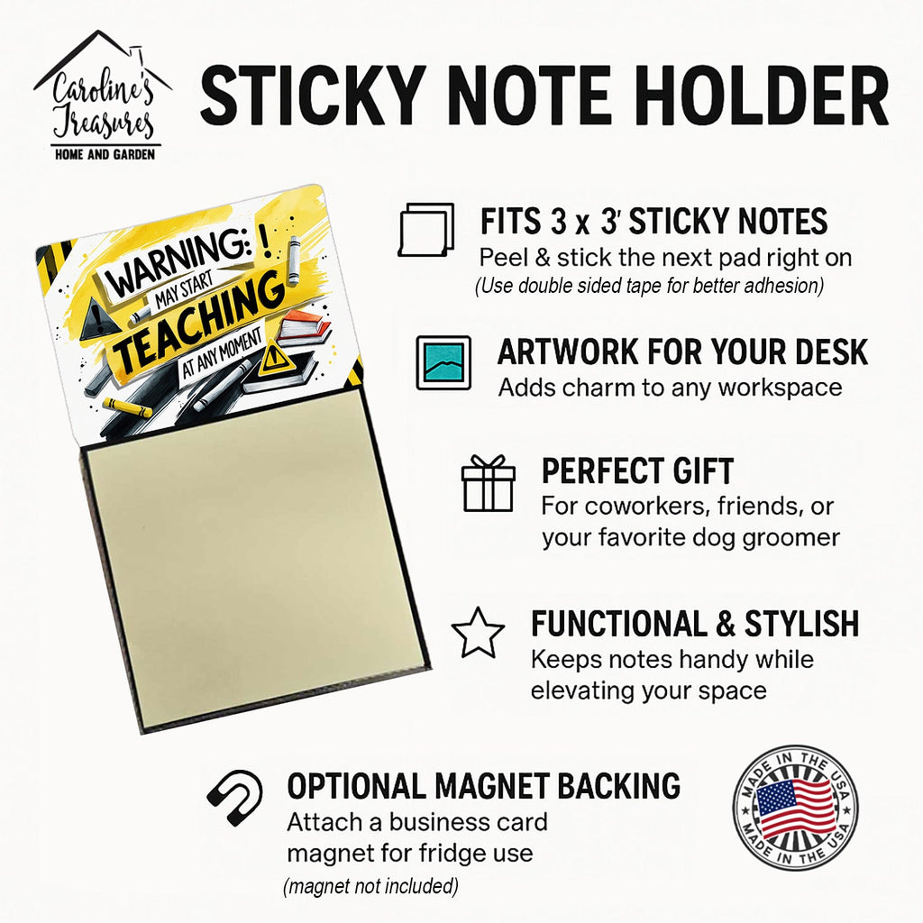 Warning May Start Teaching at Any Moment Funny Sticky Note Holder for Teacher's Gift Refillable with 3x3 Notes