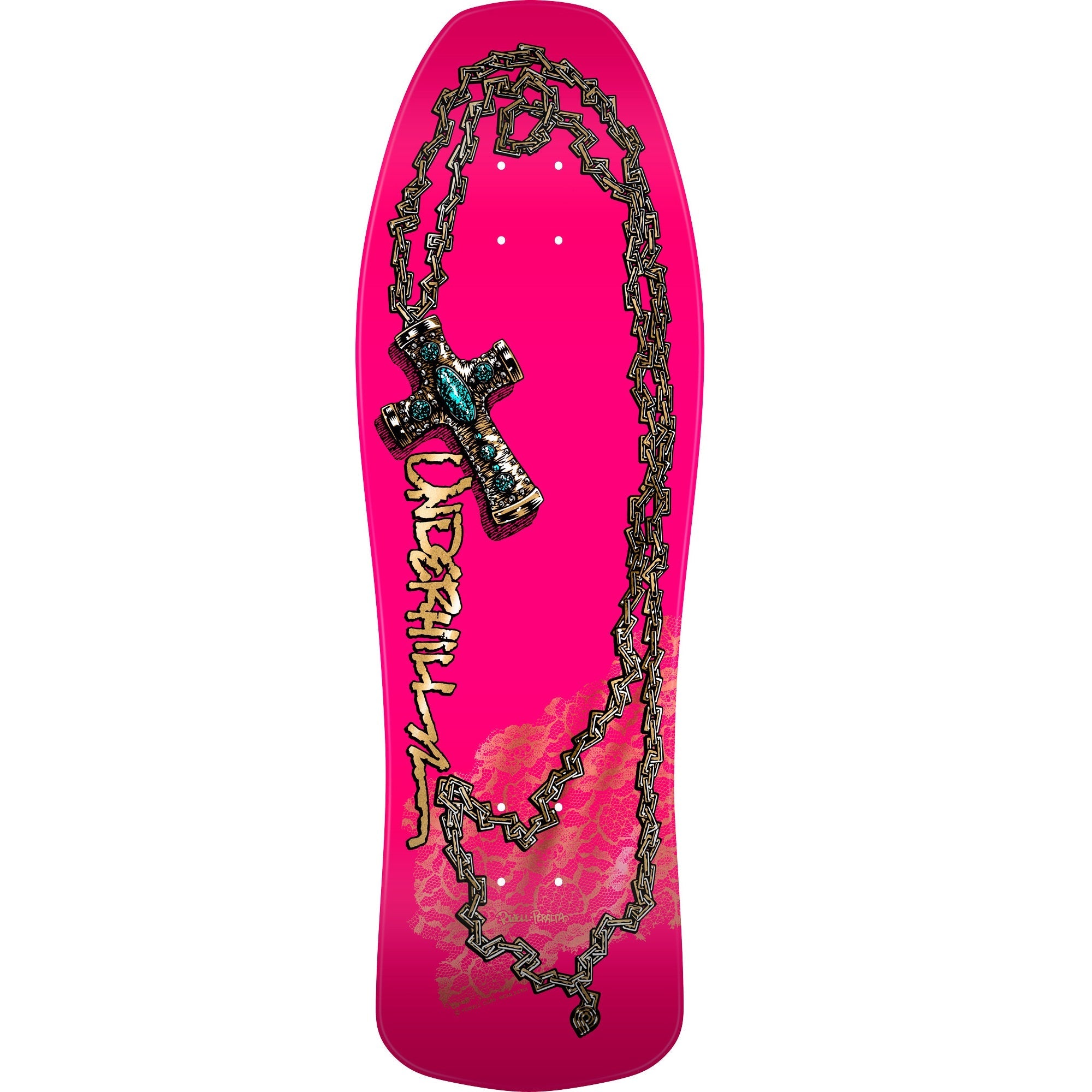 Powell Peralta OG Ray Underhill Chain & Cross Skateboard Deck - 10" Pink/Gold Foil