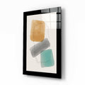Amber Gray Teal Blocks Line Glass Wall Art