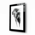 Charcoal Sketch Elephant Portrait Glass Wall Art