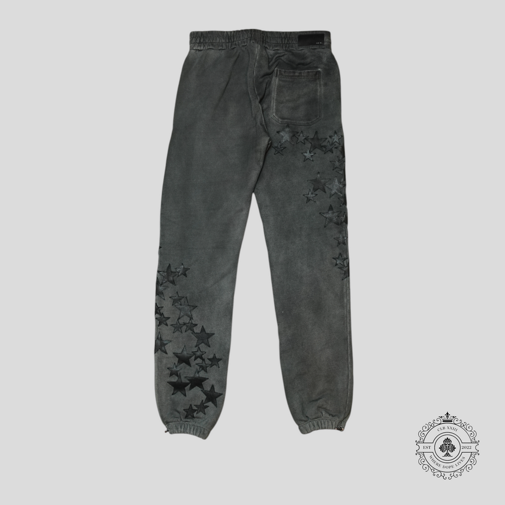 Amiri Chemist Leather Star Patch Sweatpants in Grey