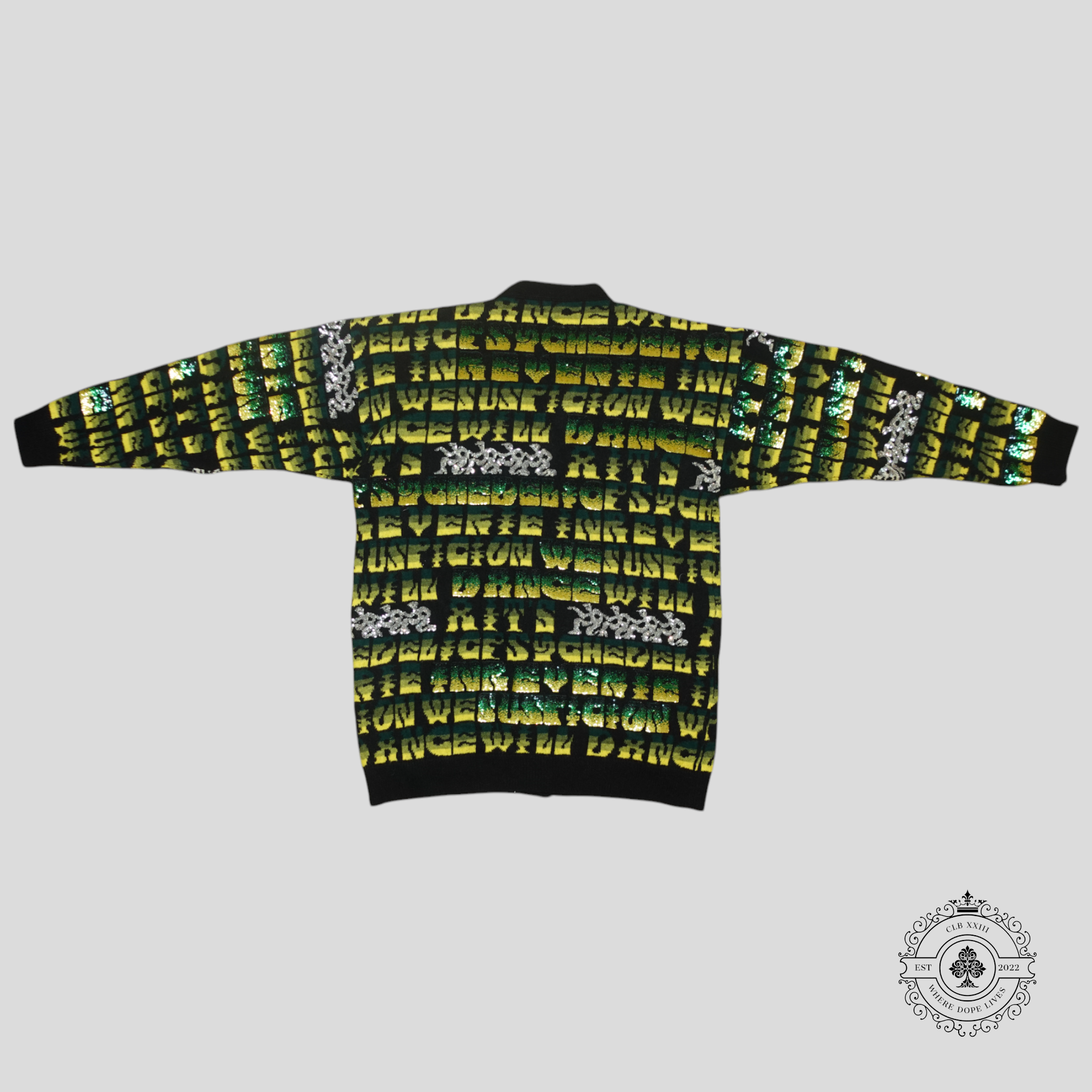 Celine Sequin Jacquard Knit Cardigan in Black/Green