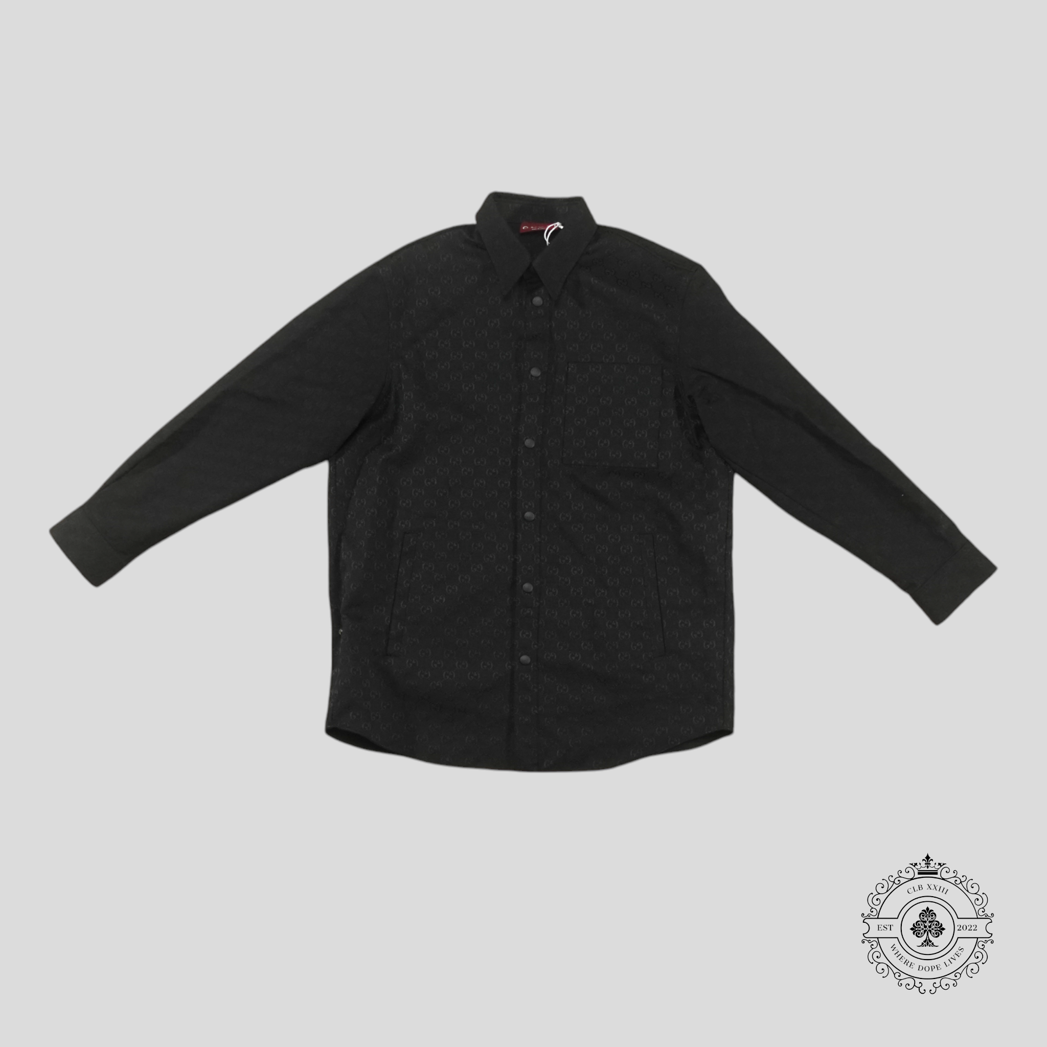 Gucci GG Canvas Jacquard Button Up Overshirt in Black