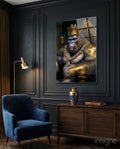 Jeweled Crown Gorilla In Gold Armor Glass Wall Art