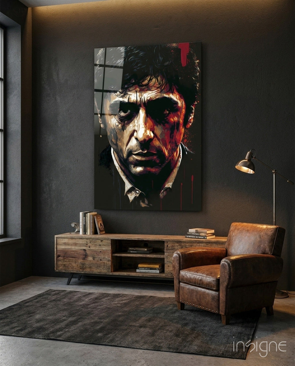 Crimson Drip Noir Actor Face Glass Wall Art