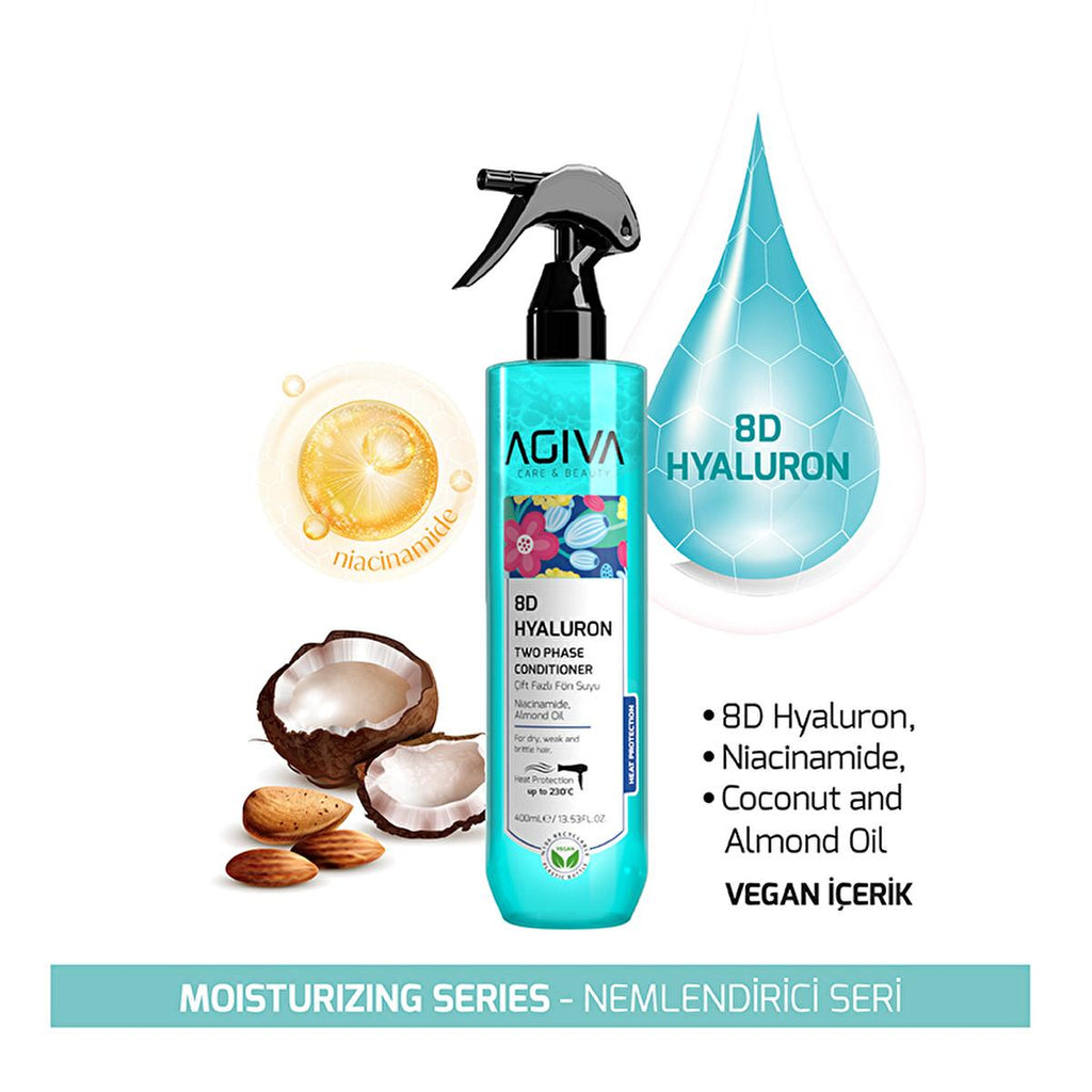 Agiva 8D Hyaluron Hair Moisturizing Spray: Heat Protectant, Shine & Easy Comb - Hydrating Hyaluronic Acid, Almond Oil Leave-In Conditioner
